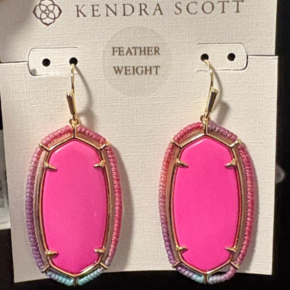 NWT [Kendra Scott] Elle Threaded Gold Drop Dangle Earrings in Hot Pink Mix - Picture 4 of 8